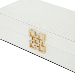 Set of 2 White Faux Litchi Jewellery Boxes with Matte Gold Handle