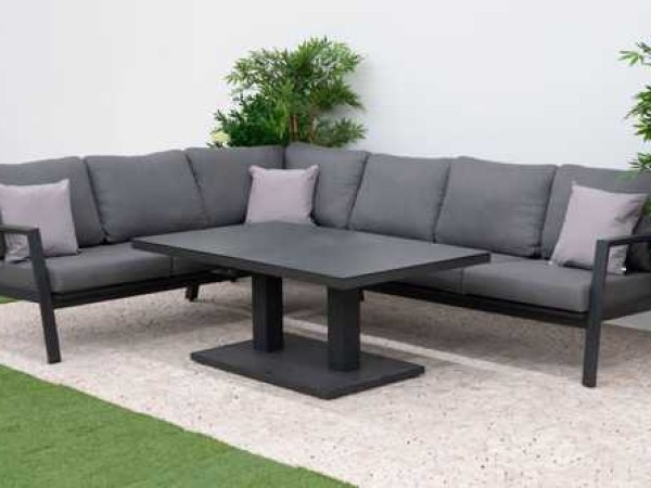 Nova - Phoenix L-Shaped Corner Sofa Dining Set with Rectangular Rising Table - Grey