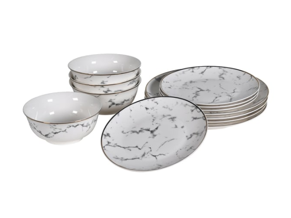 12 Piece Marble Effect Dinner Set