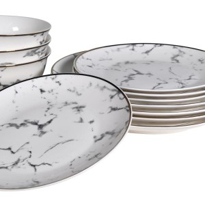12 Piece Marble Effect Dinner Set