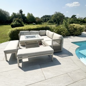 Chimes - Portofino Aluminium & Rope Compact Corner Dining Set With Rising Fire-Pit Table