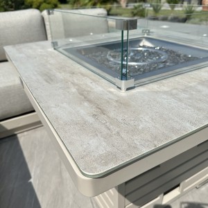 Chimes - Portofino Aluminium & Rope Compact Corner Dining Set With Rising Fire-Pit Table
