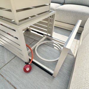 Chimes - Portofino Aluminium & Rope Compact Corner Dining Set With Rising Fire-Pit Table
