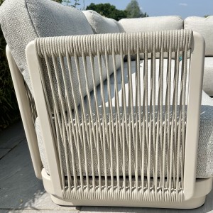 Chimes - Portofino Aluminium & Rope Compact Corner Dining Set With Rising Fire-Pit Table