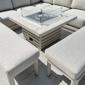 Chimes - Portofino Aluminium & Rope Compact Corner Dining Set With Rising Fire-Pit Table