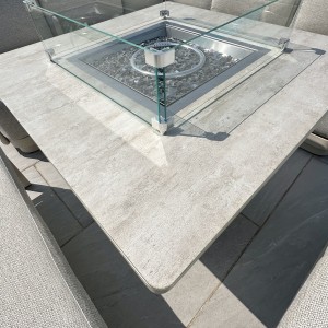 Chimes - Portofino Aluminium & Rope Compact Corner Dining Set With Rising Fire-Pit Table