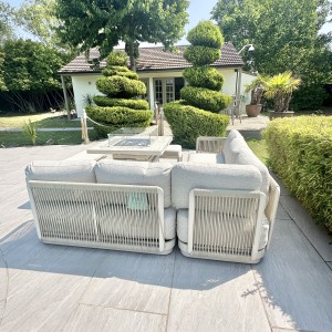 Chimes - Portofino Aluminium & Rope Compact Corner Dining Set With Rising Fire-Pit Table