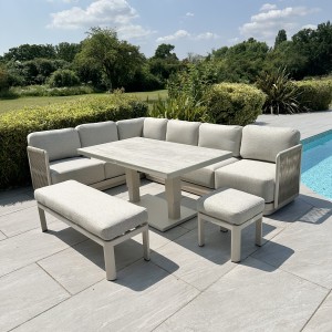 Chimes-Portofino Aluminium & Rope Casual Corner Corner Dining Set With Rising Table - Cream