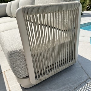 Chimes-Portofino Aluminium & Rope Casual Corner Corner Dining Set With Rising Table - Cream