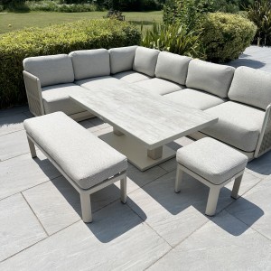 Chimes-Portofino Aluminium & Rope Casual Corner Corner Dining Set With Rising Table - Cream