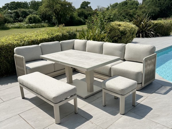 Chimes - Portofino Casual Corner Dining Set with Rectangular Rising Table - Cream