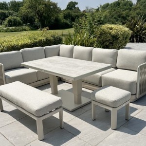Chimes-Portofino Aluminium & Rope Casual Corner Corner Dining Set With Rising Table - Cream