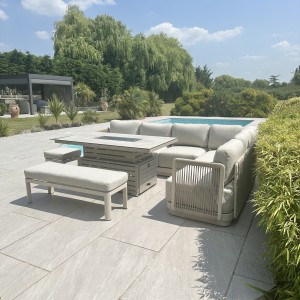 Chimes - Portofino Casual Aluminium & Rope Corner Dining Set With Rising FirePit Table