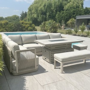 Chimes - Portofino Casual Aluminium & Rope Corner Dining Set With Rising FirePit Table