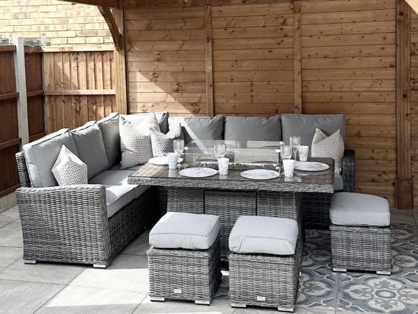 Chimes - Prestige Grey Florence Corner Dining Set with Firepit Table - Left Hand