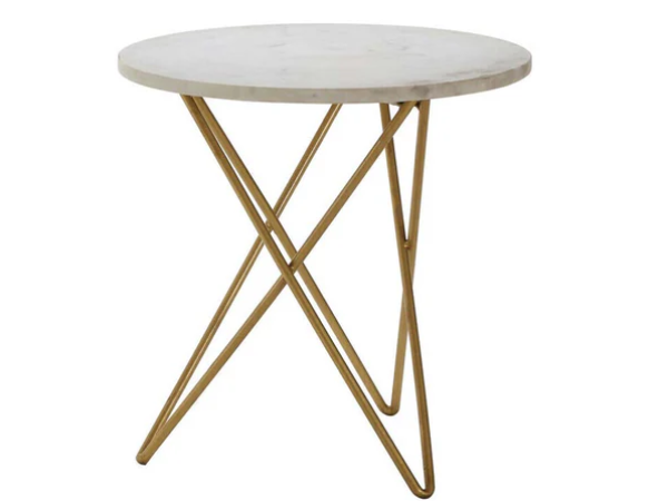 Suri White Marble With Gold Geometric Legs Side Table