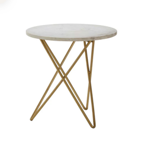 Suri White Marble With Gold Geometric Legs Side Table