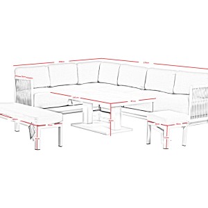 Chimes-Portofino Aluminium & Rope Casual Corner Corner Dining Set With Rising Table - Cream