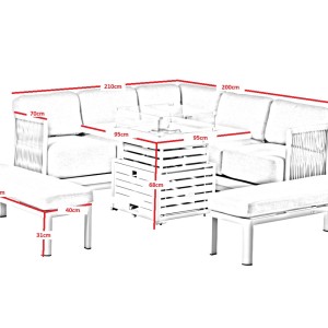 Chimes - Portofino Aluminium & Rope Compact Corner Dining Set With Rising Fire-Pit Table