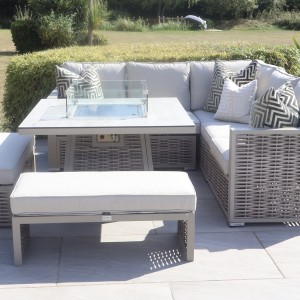 Chimes - Monaco Aluminium Compact Corner Dining Set with Firepit Table - Rope Weave - Cream