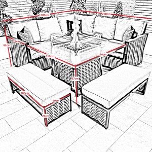 Chimes - Monaco Aluminium Compact Corner Dining Set with Firepit Table - Rope Weave - Cream