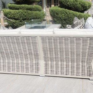 Chimes - Monaco Aluminium Compact Corner Dining Set with Firepit Table - Rope Weave - Cream