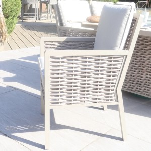 Chimes - Monaco Aluminium 8 Seat Rectangular Dining Set - 1 Meter x 2 Meter Table With Firepit - Rope Weave - Cream