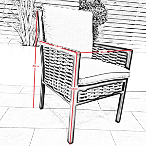 Chimes - Monaco Aluminium 8 Seat Rectangular Dining Set - 1 Meter x 2 Meter Table With Firepit - Rope Weave - Cream