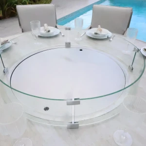 Chimes - Monaco Aluminium 8 Seat Round Dining Set - 1.8 Meter Round Table With Firepit - Rope Weave - Cream