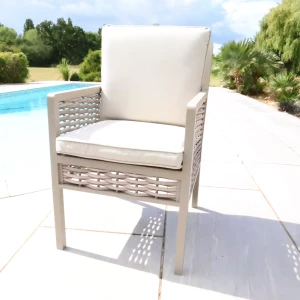 Chimes - Monaco Aluminium 8 Seat Round Dining Set - 1.8 Meter Round Table With Firepit - Rope Weave - Cream