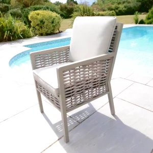 Chimes - Monaco Aluminium 8 Seat Round Dining Set - 1.8 Meter Round Table With Firepit - Rope Weave - Cream