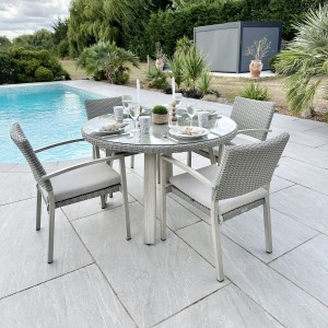 Nova - Griffin 4 Seat Round Dining Set - Light Grey