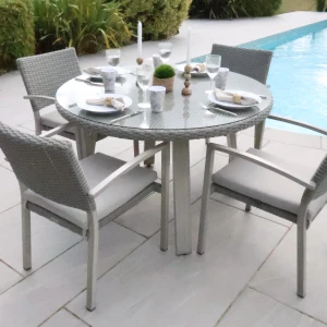 Nova - Griffin 4 Seat Round Dining Set - Light Grey