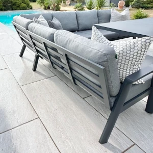 Nova - Phoenix Corner Sofa Set with Rectangular Extending Rising Table, Armchair & Bench - Grey