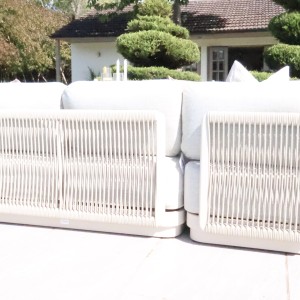 Chimes - Portofino Aluminium & Rope Compact Corner Dining Set With Rising Table - Cream