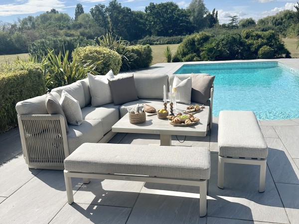 Chimes - Portofino Aluminium & Rope Compact Corner Dining Set With Rising Table - Cream