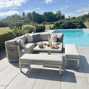 Chimes - Portofino Aluminium & Rope Compact Corner Dining Set With Rising Table - Cream