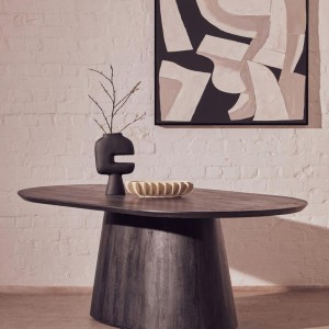 Mava Mango Wood Oval Dining Table in Black Finish