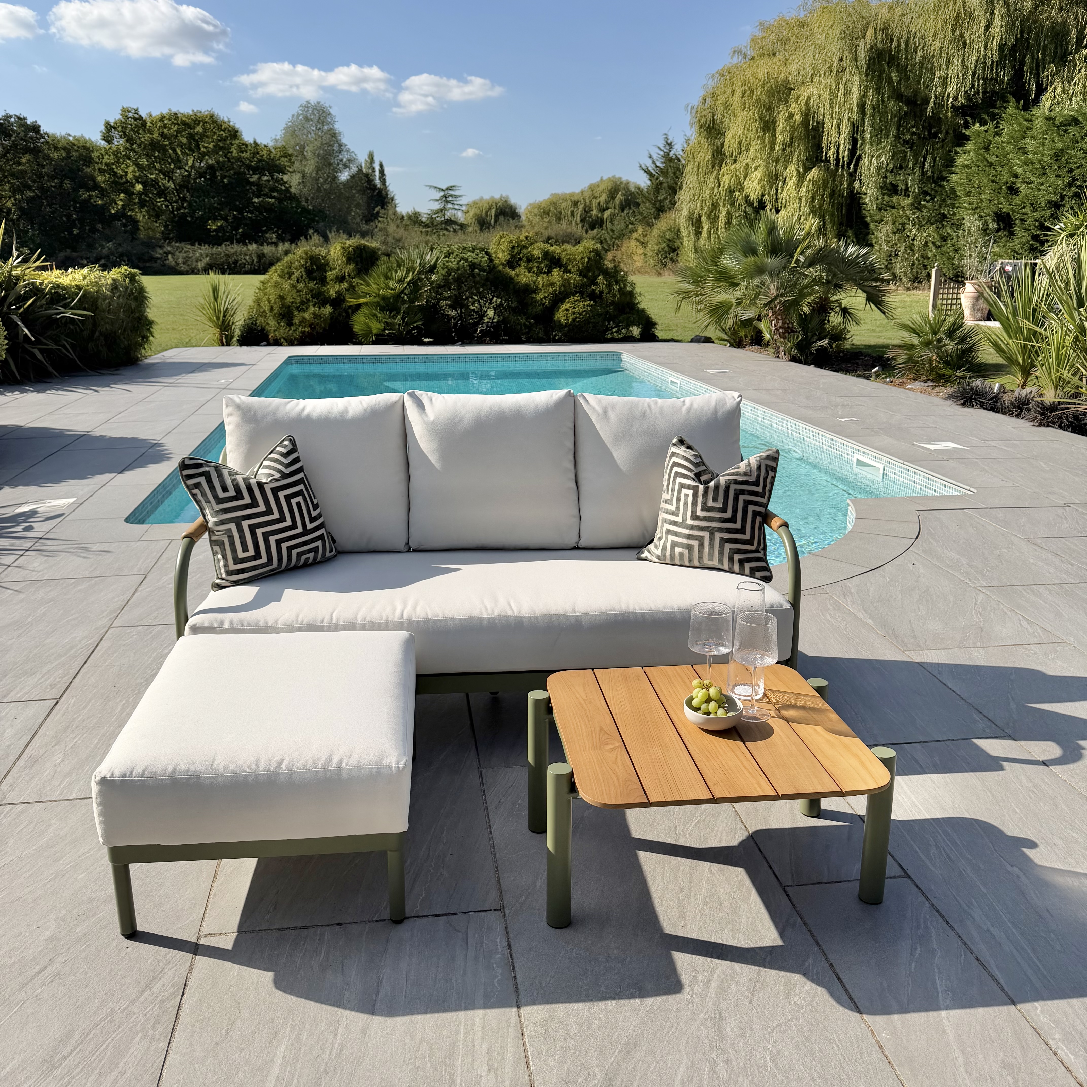 Nova - Ashley Chaise Sofa Lounging Set with Square Coffee Table - Green