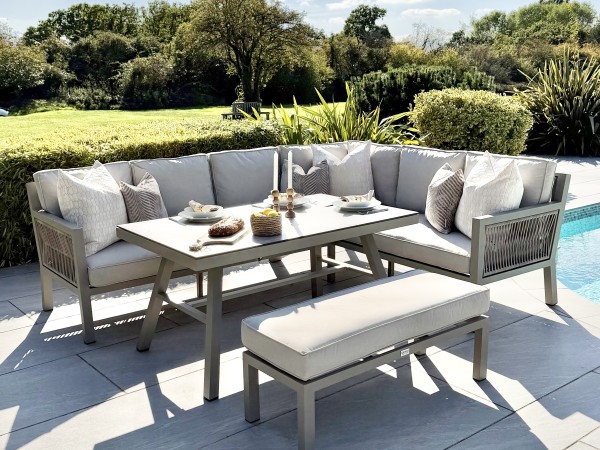 Chimes - Seville Aluminium Casual Corner Dining Set - Right Hand - Champagne