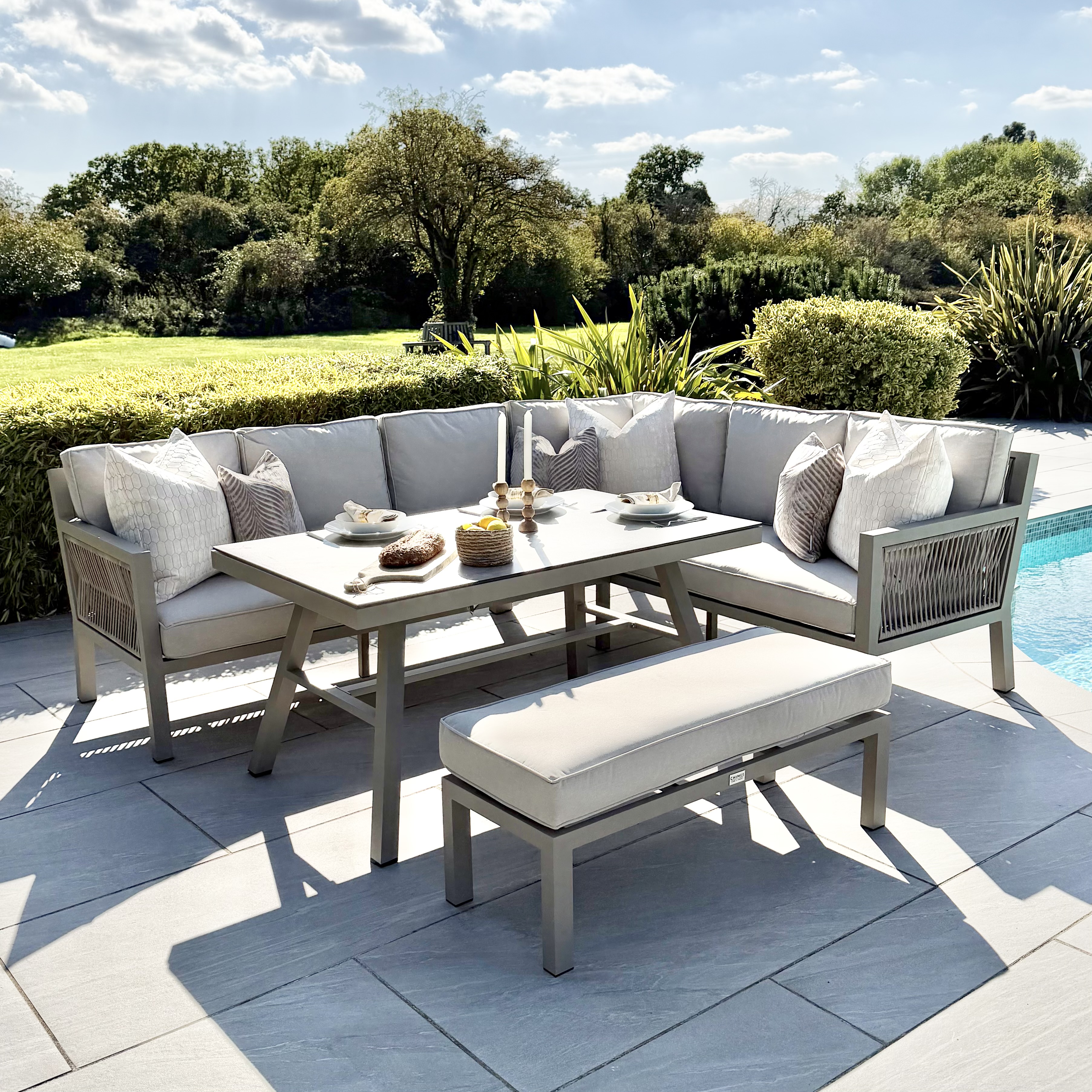 Chimes Seville Aluminium Casual Corner Dining Set With Rope Finish Chimes Seville Aluminium Casual Corner Dining Set With Rope Finish
