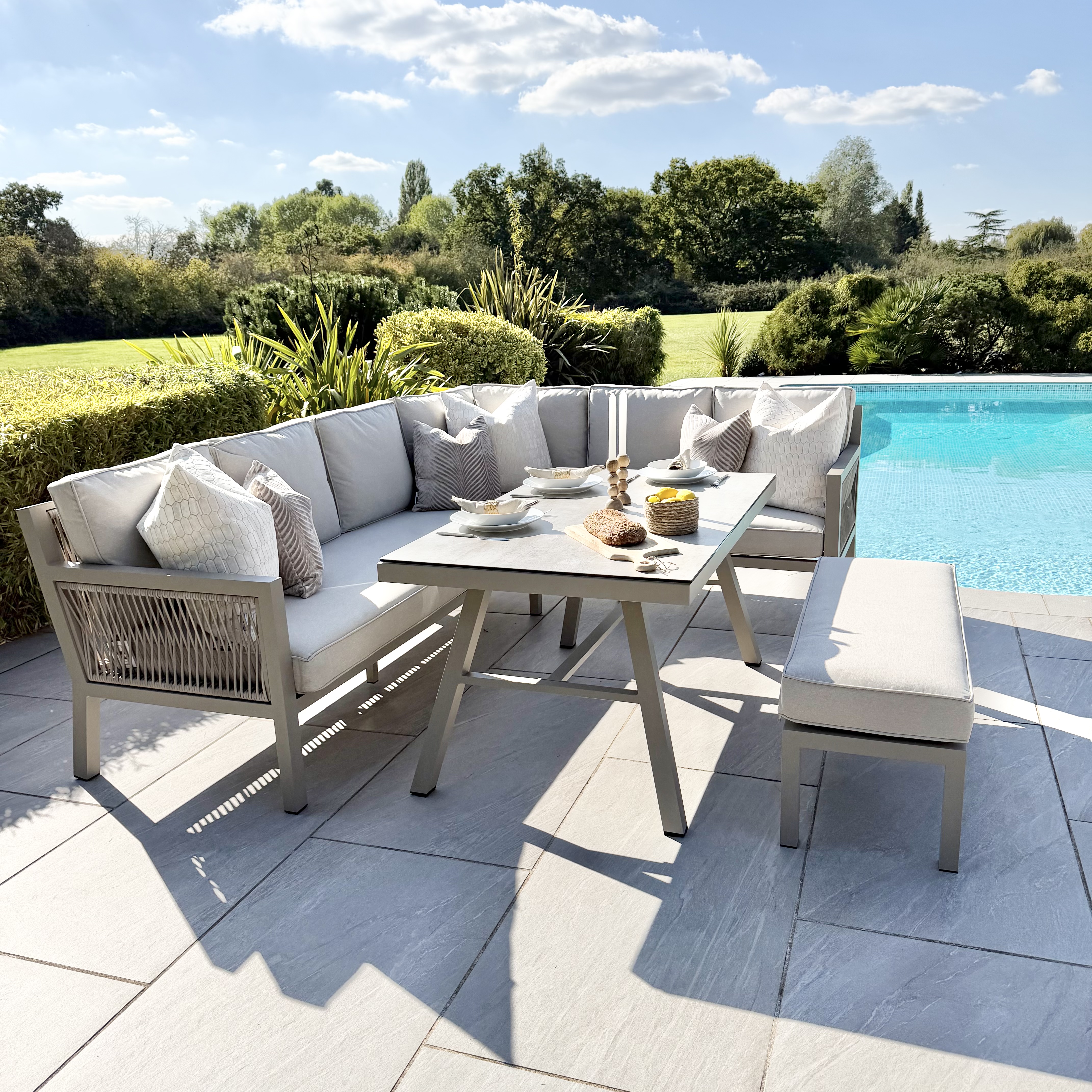 Chimes - Seville Aluminium Casual Corner Dining Set - Right Hand - Champagne