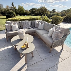 Nova - Summer Corner Sofa Set with Round Coffee Table & Side Table - Beige