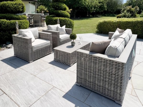 Chimes - Monaco Aluminium & Rope 3 Seat Sofa Set with Coffee Table - Cream