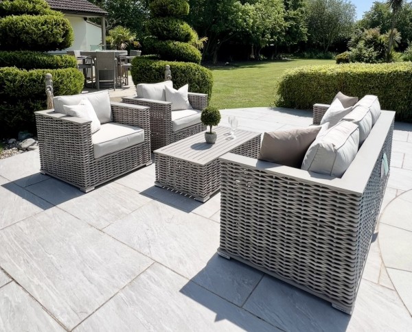 Chimes - Monaco Aluminium & Rope 3 Seat Sofa Set with Coffee Table - Cream