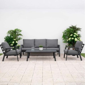 Nova - Phoenix 3 Seater Sofa Dining Set with Rectangular Rising Table - Grey