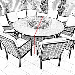Chimes - Monaco Aluminium 8 Seat Round Dining Set - 1.8 Meter Round Table With Firepit - Rope Weave - Cream