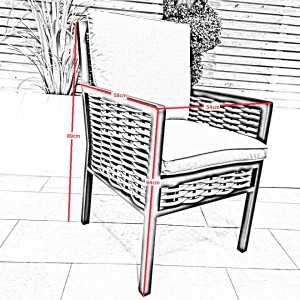 Chimes - Monaco Aluminium 8 Seat Round Dining Set - 1.8 Meter Round Table With Firepit - Rope Weave - Cream