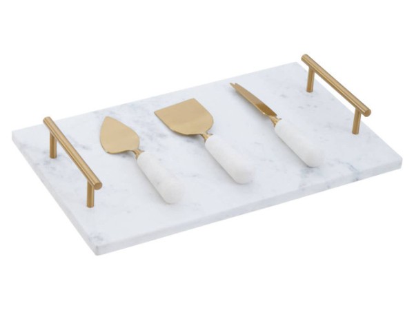 Noa White and Gold Cheese Board and Knife Set