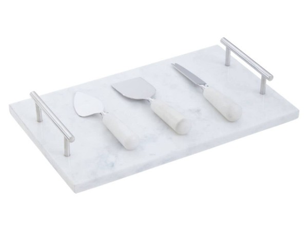 Noa White Marble Cheese Board and Knife Set